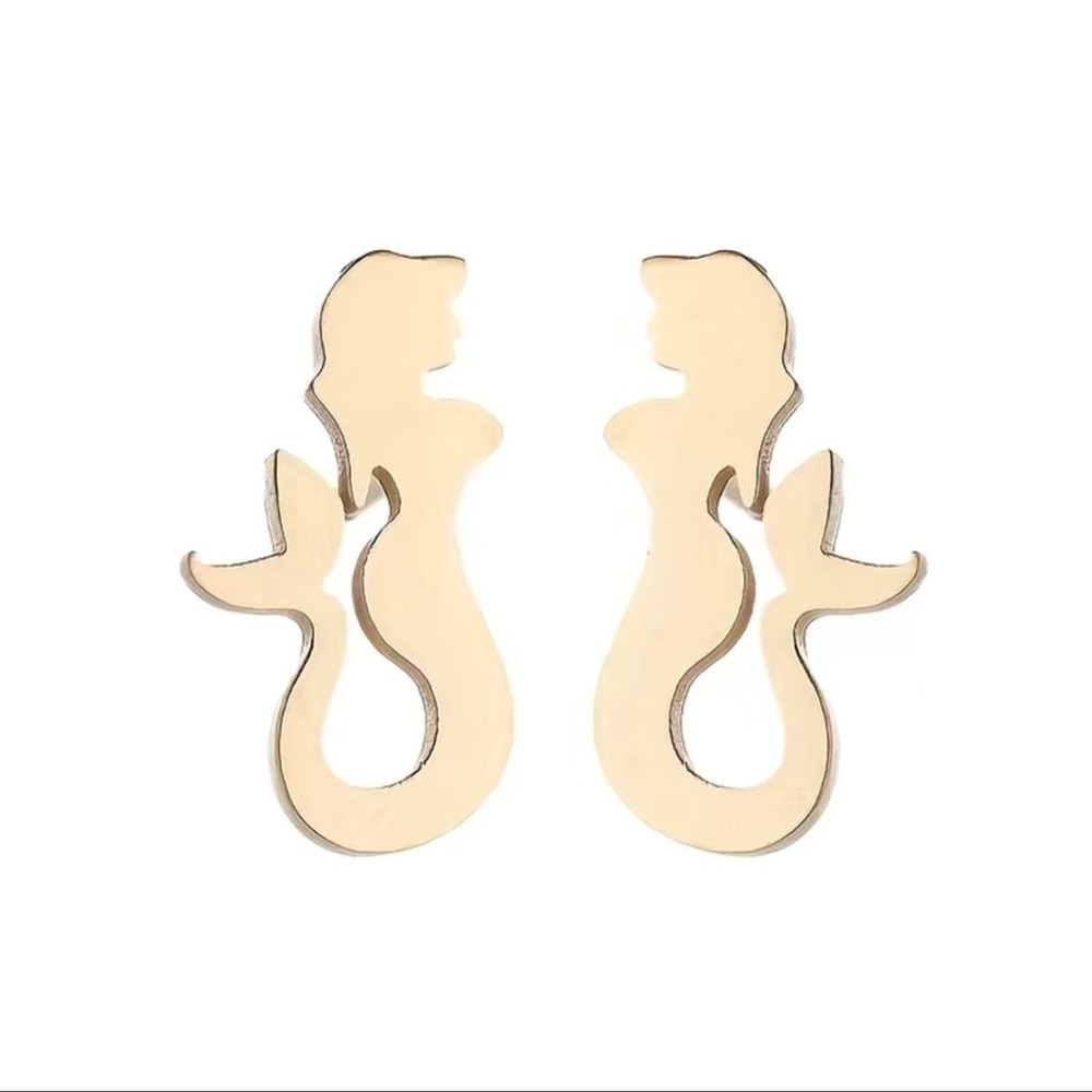 ❤️ Dainty Cute Mermaid Stud Earrings Gift| Available in Gold, Silver, Rose Gold - Picture 1 of 7